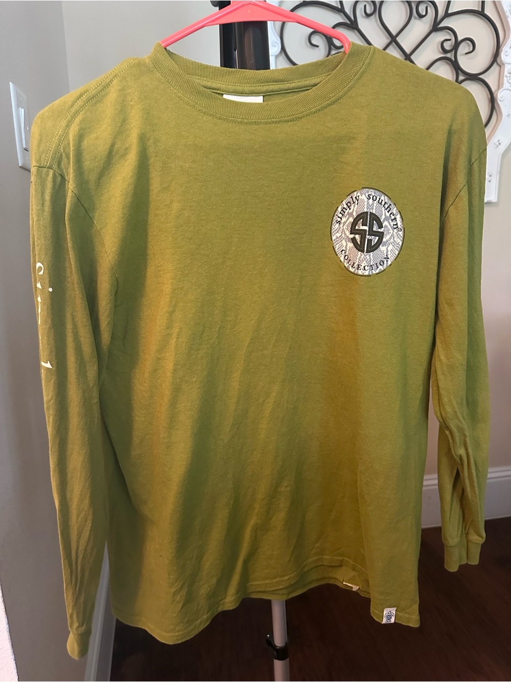 Simply Southern Olive Green Long Sleeve Kids Tee with Chest Emblem